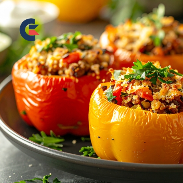 Stuffed Bell Peppers With Brown Rice And Beans.